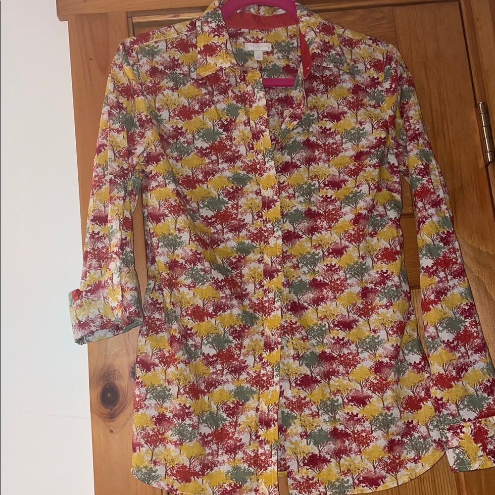 Talbots Blouse Multicolor Tree Pattern Long Sleeve or Button up Sleeve
